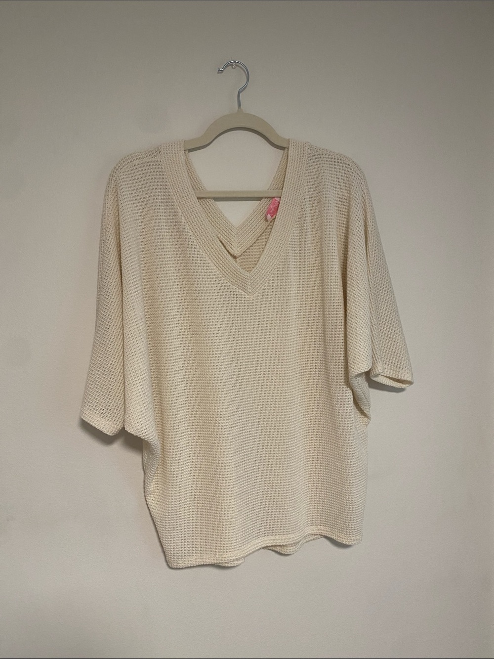 Pink Lily Cream Waffle Knit V-Neck Top